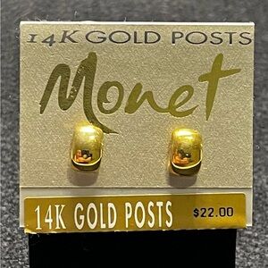Vintage Monet gold-tone stud earrings featuring 14K gold posts